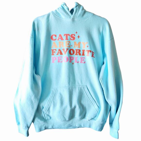 Cats Are My Favorite People Custom Teal Blue Hoodie With Pockets, Size M - Picture 2 of 5